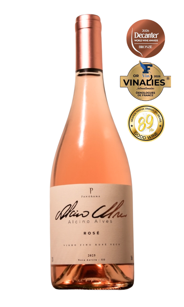 Vinho Rosé Alcino Alves 2025 Vinícola Panorama 89 pontos Grande Prova Vinhos do Brasil 2026 Bronze Decanter 2026 Medalha de Ouro Concurso Vinalies Internacional 2026