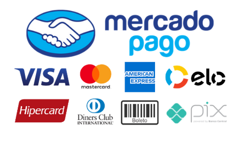 Pagamento processado pelo Mercado Pago, use cartão de crédito, débito, boleto, ou pix.